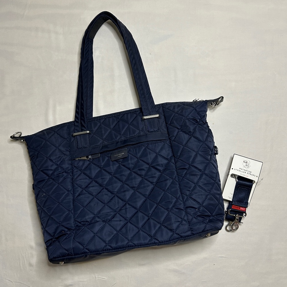 Storksak Navy Quilted Baby Diaper Changing Tote‎ Bag w/Stroller Straps